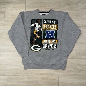 VINTAGE Green Bay Packers Sweater Adult‎ Medium Gray 1997 Champs Starter 90s NFL
